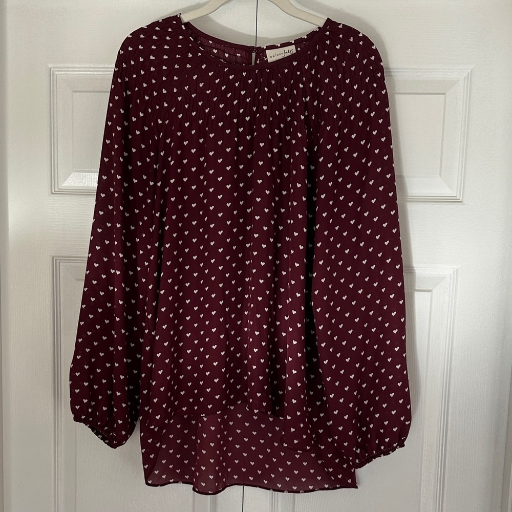 Maison Jules Burgundy Blouse with Heart Design